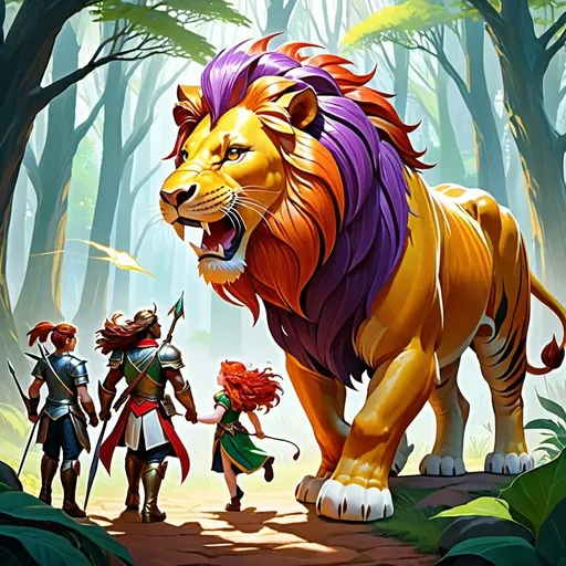 Prompt: In lands where shadows dance and roam,
Six brave souls embark, not alone.
A lion with a mane of gold,
A bull with strength, fierce and bold.
A tiger prowling, eyes aglow,
A rhinoceros with a mighty blow.
A hippopotamus, calm yet strong,
And a unicorn, with magic along.

Their quest: to save a maiden fair,
With emerald eyes and fiery hair.
Her braids, like rivers, ginger cascade,
Lipstick red, her courage displayed.
Purple glasses, broad rims gleam,
She's a vision in a courageous dream.

But peril lurks, a tyrant roars,
A tyrannosaurus, hungering for more.
Through forests dark and valleys deep,
The six press on, their promise to keep.
With roars and charges, they engage the beast,
Each one fighting, their bravery increased.

Together they stand, a formidable sight,
Against the jaws of endless night.
With courage as their guiding star,
They save the princess from afar.

For heroes come in many forms,
Through trials faced and battles stormed.
In unity, they find their might,
And in saving others, they shine bright.