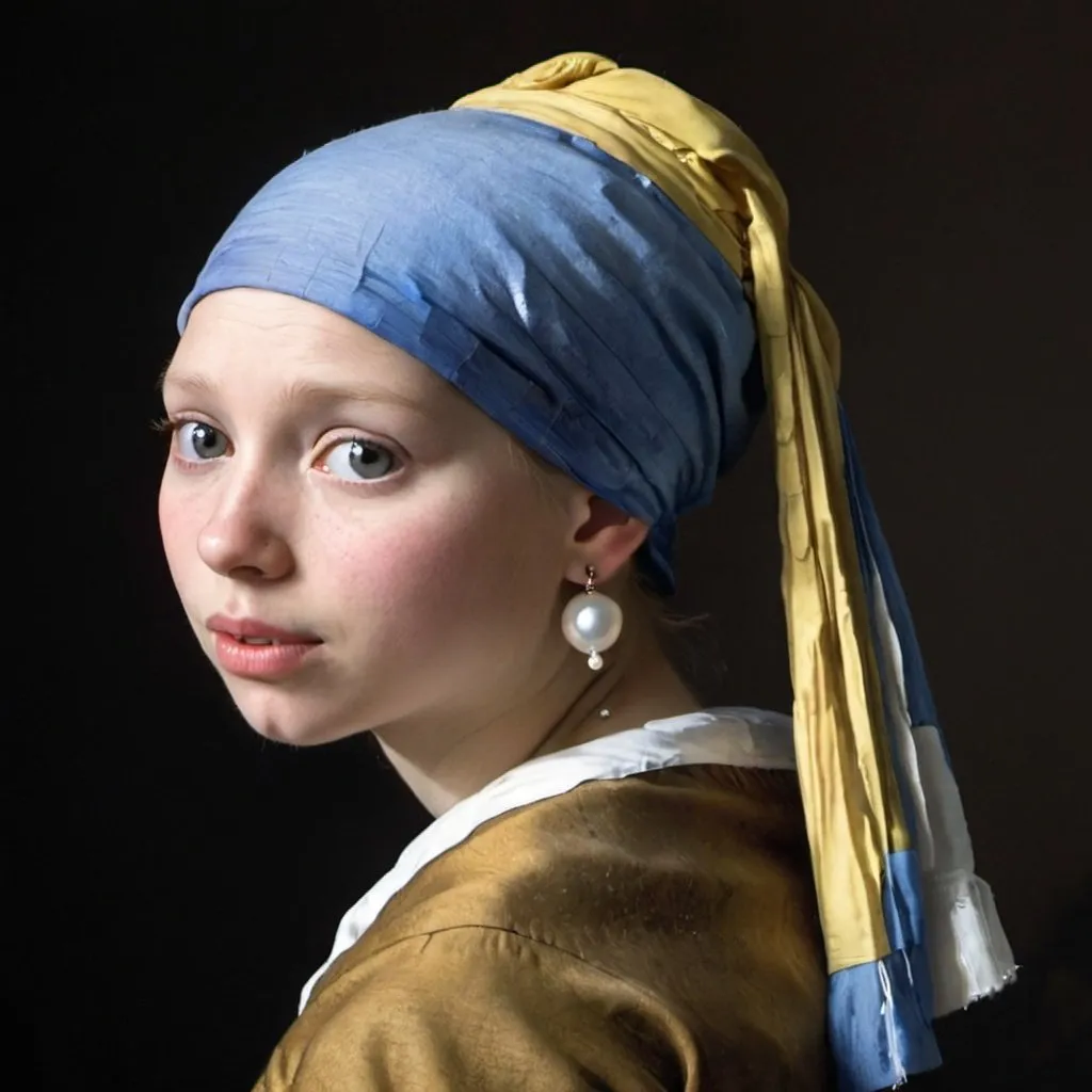 Prompt: "the girl with the pearl earring" cow tipping 