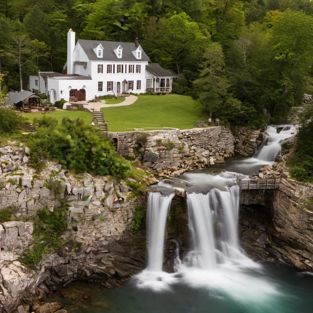 Prompt: <mymodel> Castle by the Sea, House by a lake, WaterFall