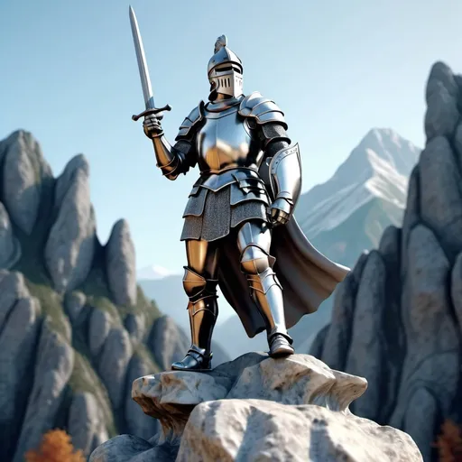 Prompt: Marble sculpture of a  (brave knight  standing on a rock with a sword in his hand mountain in the background),
super realistic,
3d blender render,
UHD 64K
