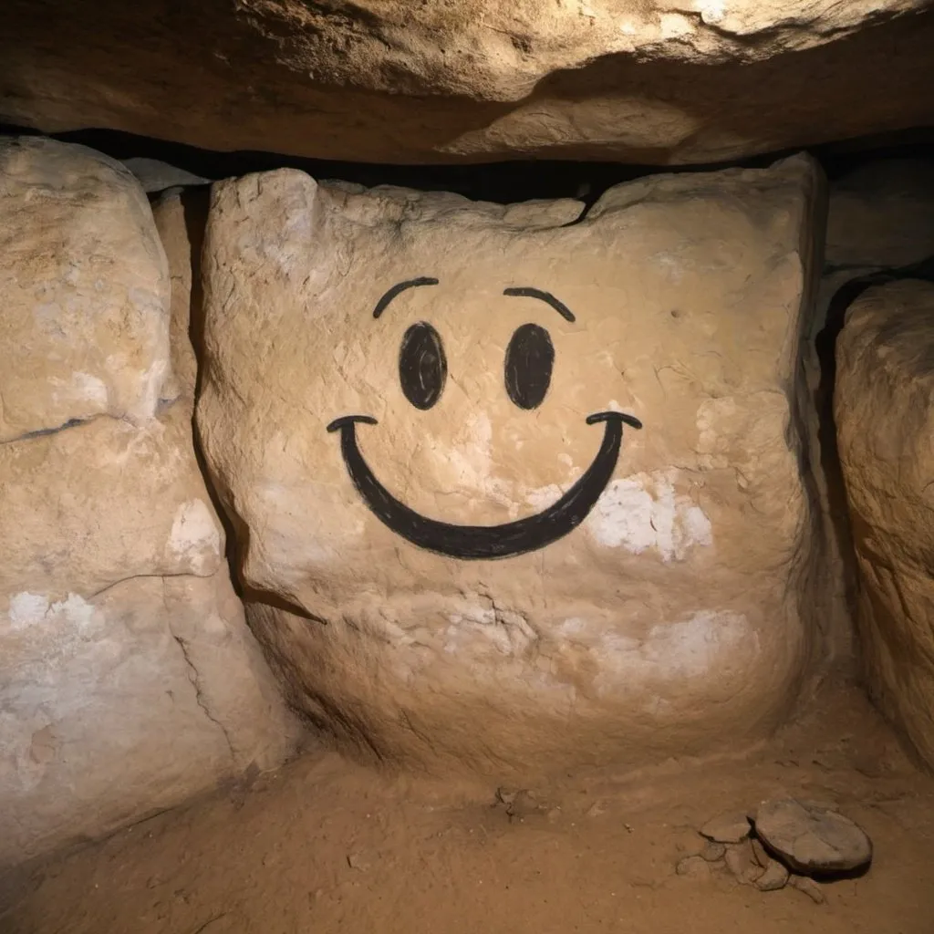 Prompt: On that day in the Paleolithic, a kid got punished for drawing on the wall of the family cave; however, many millennia later, we should thank that unknown kid for the "smiley." This is smiley's 18,743rd anniversary.
