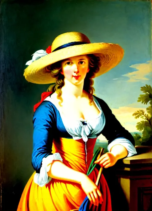 Prompt: Self-portrait in a Straw Hat by Elisabeth-Louise Vigée-Lebrun