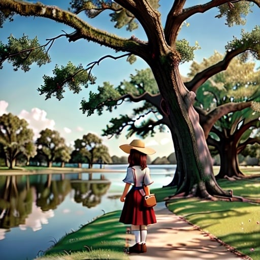 Prompt: Evangeline standing under an oak tree Spanish moss  by a Bayou waiting for her lost love Gabriel 18th century