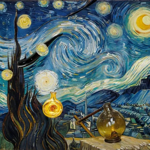 Prompt: Glassblowing in "The Starry Night" by Vincent van Gogh