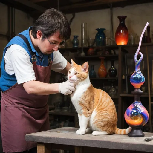 Prompt: a cat Glassblowing