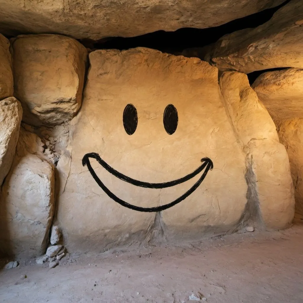 Prompt: On that day in the Paleolithic, a kid got punished for drawing on the wall of the family cave; however, many millennia later, we should thank that unknown kid for the "smiley." This is smiley's 18,743rd anniversary.
