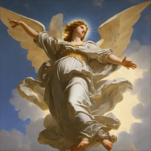 Prompt: <mymodel>panting of "A figure of celestial grace the angel hovered above her ethereal wings glistening in the heavenly light."

George MacDonald, Phantastes (1858)

, Brothers Hildebrandt, american scene painting, highly detailed oil painting, a fine art painting, UHD, 64K