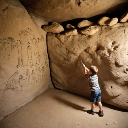 Prompt: On that day in the Paleolithic, a kid got punished for drawing on the wall of the family cave;
