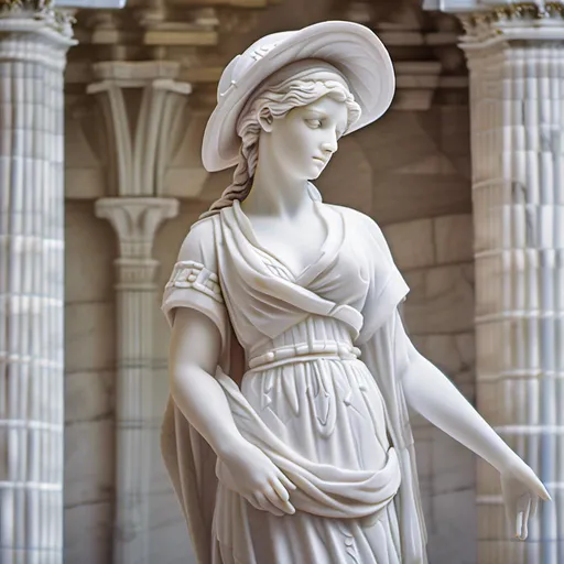 Prompt: White Marble statue of of beautiful 25-year-old woman, white Victorian hat, white Victorian dress, high quality, classical sculpture, ancient Greek, detailed features, white marble, elegant pose, graceful, soft lighting, traditional, historical, realistic details, classical art, serene expression, lifelike, smooth curves, goddess-like, ancient beauty, classical, sophisticated, traditional sculpture, elegant, natural lighting
<mymodel>

