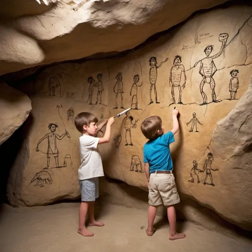 Prompt: On that day in the Paleolithic, a kid got punished for drawing on the wall of the family cave;
