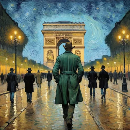 Prompt: "Vincent van Gogh" walking through Arc de Triomphe