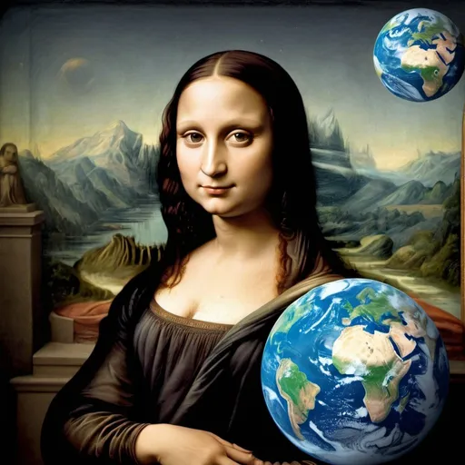 Prompt:  Mona Lisa saving the Earth from a giant asteroid