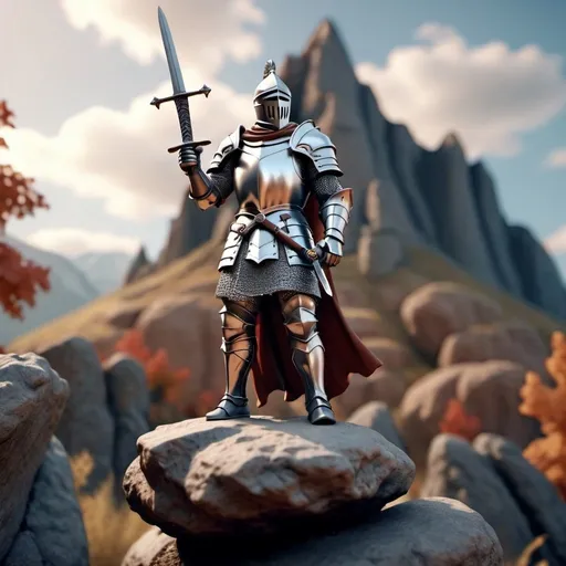 Prompt: Clay model of a  (brave knight  standing on a rock with a sword in his hand mountain in the background),
super realistic,
3d blender render,
UHD 64K
