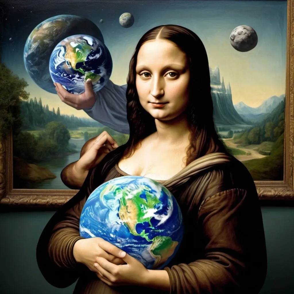 Prompt:  Mona Lisa saving the Earth from a giant asteroid