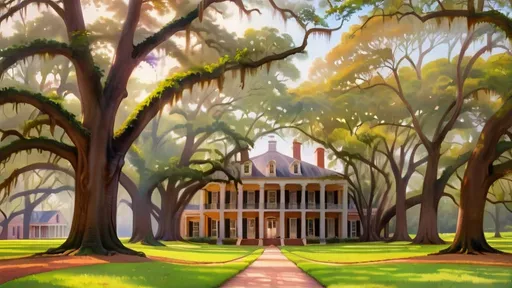 Prompt: Oak Alley Plantation, looking towards the main house from the direction of the Mississippi River.

a house is surrounded by trees and grass on a sunny day with a path leading to it and a brick walkway leading to the front door, Balcomb Greene, american romanticism, award-winning photograph, a digital rendering

"Step into the timeless elegance of Oak Alley Plantation as you reimagine the iconic view looking towards the main house from the direction of the Mississippi River.

Capture the grandeur of the plantation's majestic oak-lined pathway, where centuries-old trees create a dramatic canopy overhead, casting dappled shadows on the winding path below.

Experiment with perspective and composition to evoke a sense of depth and scale, drawing viewers into the scene as they follow the pathway towards the stately main house in the distance.

Explore the interplay of light and shadow as the golden hues of the setting sun illuminate the plantation grounds, infusing the landscape with warmth and vitality.

Consider incorporating elements of history and narrative into your interpretation of Oak Alley Plantation, inviting viewers to reflect on the complex legacy of the antebellum South and the lives of those who lived and worked on the plantation.

Whether you choose to work with traditional mediums such as paint or pencil, or explore digital techniques and mixed media, let your imagination take flight as you breathe new life into this iconic Southern landmark.

Embrace the spirit of discovery and exploration as you embark on a journey through time and space, inviting viewers to join you on a captivating artistic voyage through the splendor of Oak Alley Plantation."


