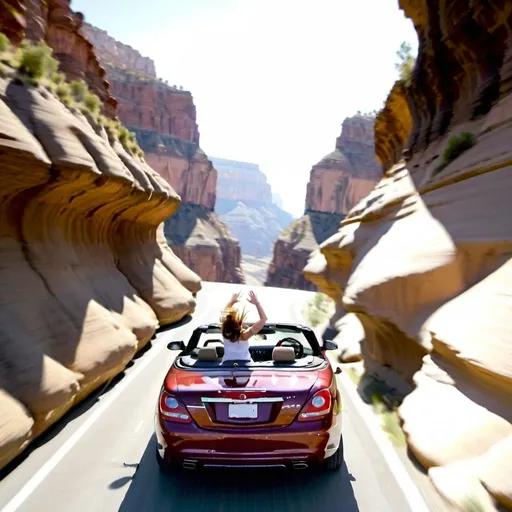 Prompt:  (convertible jumping over a canyon),
(27 year-old woman  is driving the convertible),