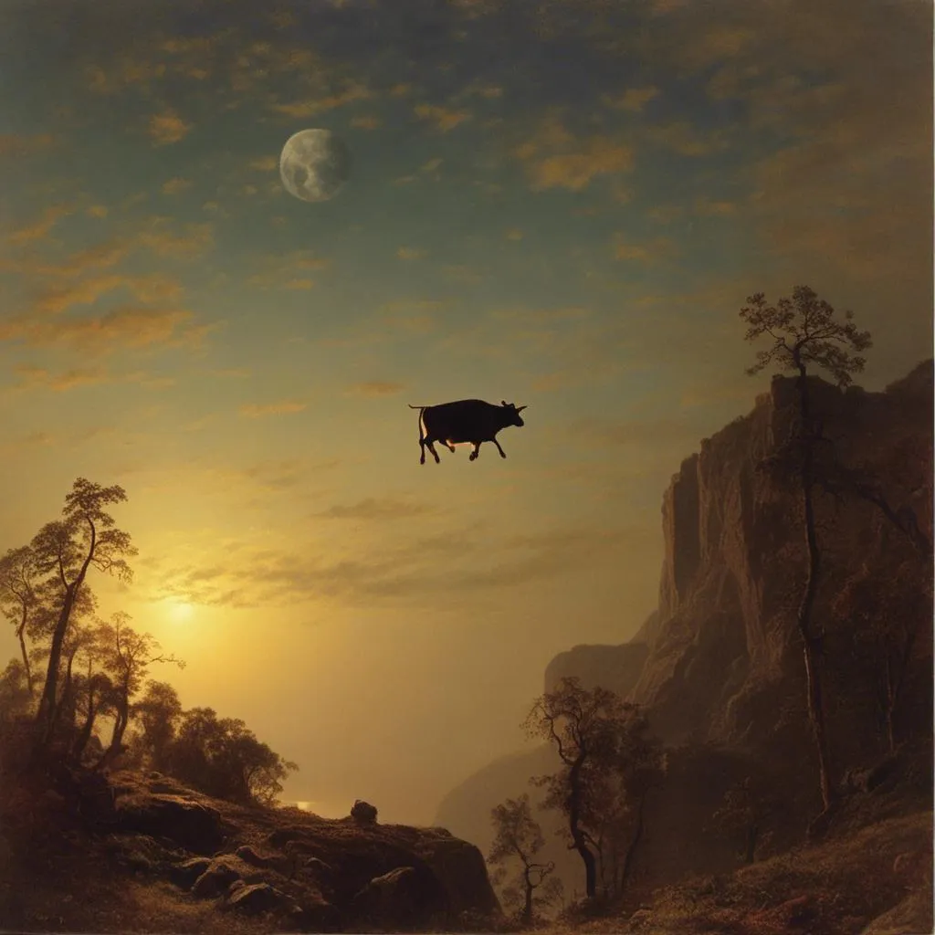 Prompt: A cow jumping over the top of the moon <mymodel>