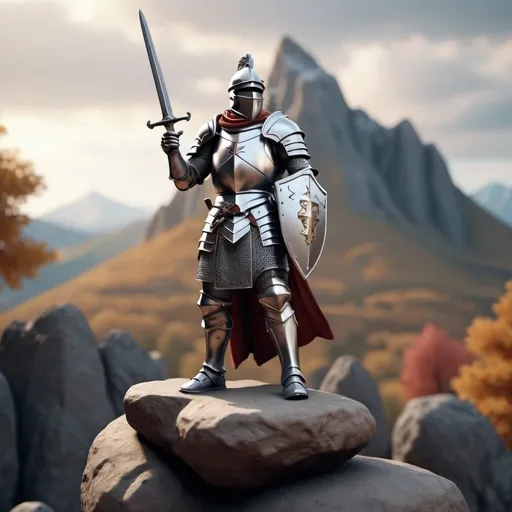 Prompt: Clay model of a  (brave knight  standing on a rock with a sword in his hand mountain in the background),
super realistic,
3d blender render,
UHD 64K
