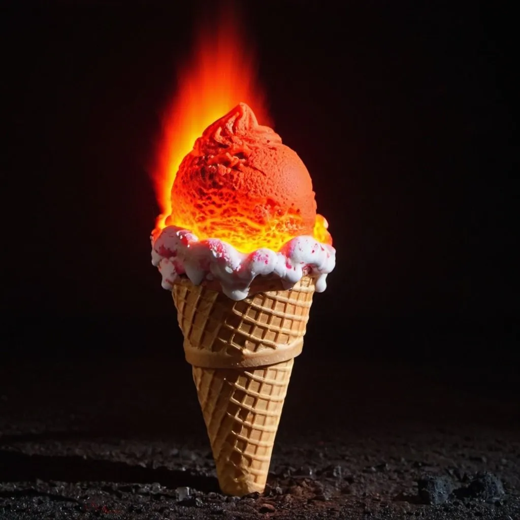 Prompt:  lava in an ice cream cone at night 