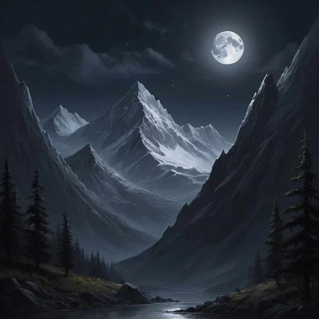 Prompt: It was a still, 
calm night,
and the moon had sunk behind the dark summits of the mountains,
 leaving only a dim and uncertain light.
