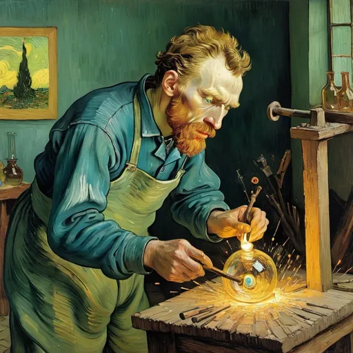 Prompt: Vincent van Gogh Glassblowing