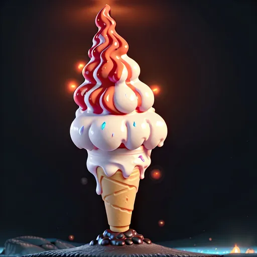 Prompt:  lava in an ice cream cone at night 