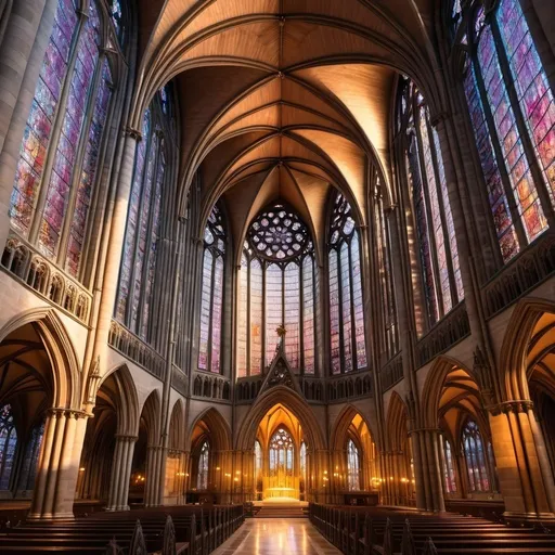 Prompt: spectacular grand gothic cathedral at sunrise, 
wide angle view, 
full depth of field, 
beautiful, 
high resolution, 
realistic, 
detailed stained glass,
serene atmosphere, 
golden hour lighting, 
majestic rose window,
majestic steeple, 
natural beauty,
landscape painting, 
professional quality, 
sunrise,
flying buttress, 
majestic  masonry, 
realistic, 
detailed stained glass,
serene atmosphere, 
wide angle view, 
full depth of field, 
beautiful, high resolution, 
golden hour lighting, 
majestic spires, 
natural beauty