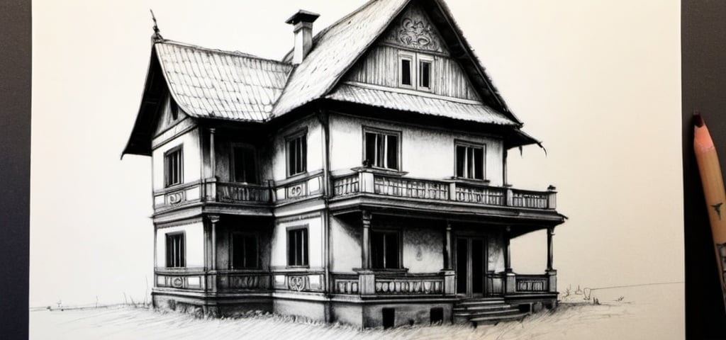 Prompt: a drawing of a house, Bela Čikoš Sesija, arbeitsrat für kunst, intricate concept art, a child's drawing