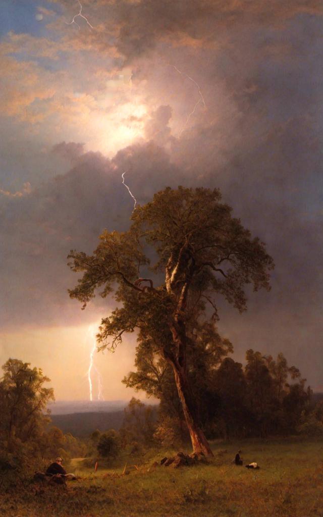 Prompt: A bolt of lightning sticking a tree  
<mymodel>