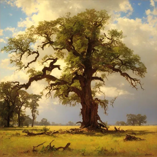 Prompt: <mymodel>"The old oak, majestic and venerable, spread its gnarled branches wide, as if to shelter the earth beneath from the ravages of time."

Nathaniel Hawthorne, The Scarlet Letter (1850)

