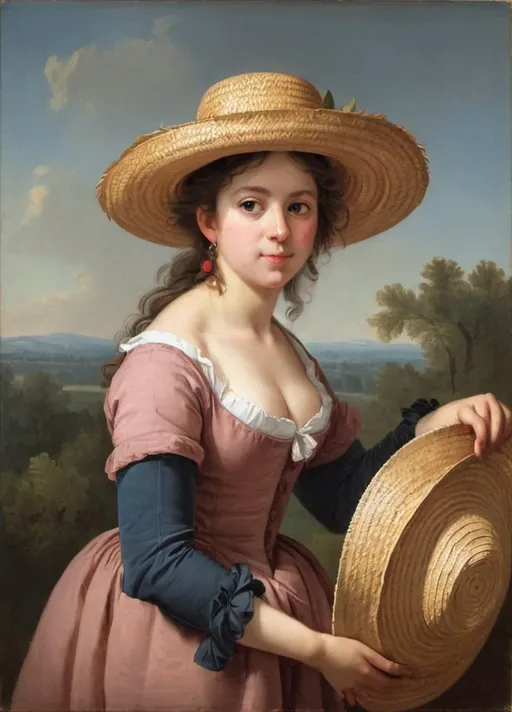 Prompt: Self-portrait in a Straw Hat by Elisabeth-Louise Vigée-Lebrun