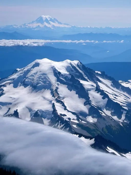 Prompt: a view of a High Above Mt. Rainier  regionalism, mountains, a photo