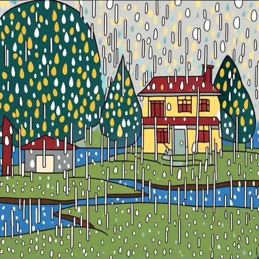 Prompt: <mymodel> An image of a  rainy day outside a house by a lake.