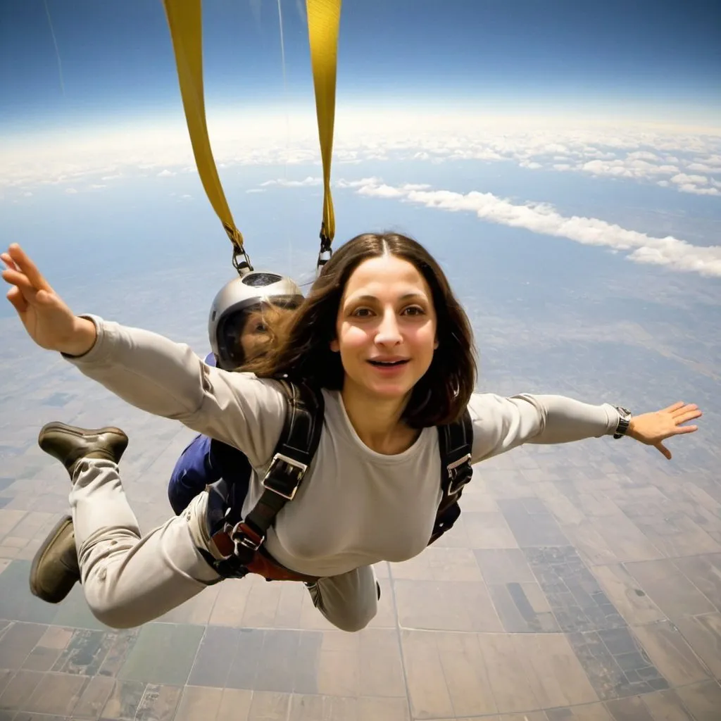 Prompt: Mona Lisa skydiving