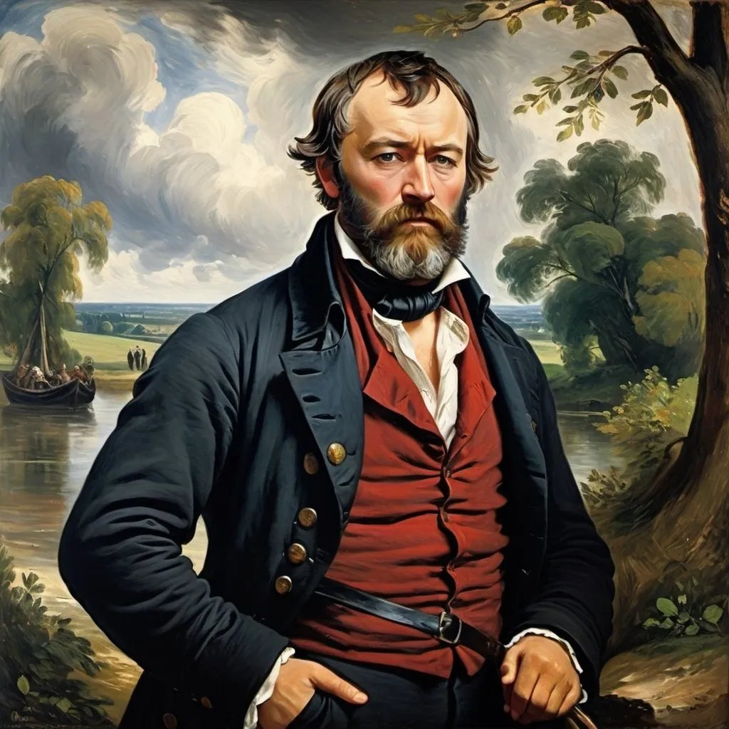 Prompt: Create a UHD, 64K, professional oil painting in the style of John Constable, Romanticism, depict the fictional character depict the fictional character Jean Valjean (by Victor Hugo, 1862)