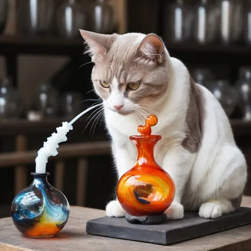 Prompt: a cat Glassblowing