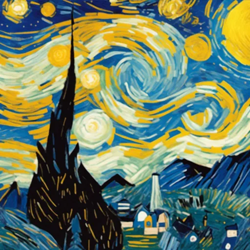 Prompt: <mymodel>knockoff of The Starry Night
 Vincent van Gogh