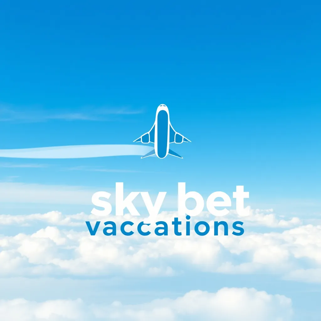 Prompt: a blue and white logo for a travel company with an airplane flying over the clouds and the words sky bet vacations, Bela Čikoš Sesija, international typographic style, sky, concept art