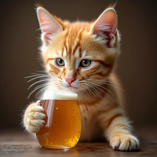 Prompt: un gato rubio bebiendo una
cerveza