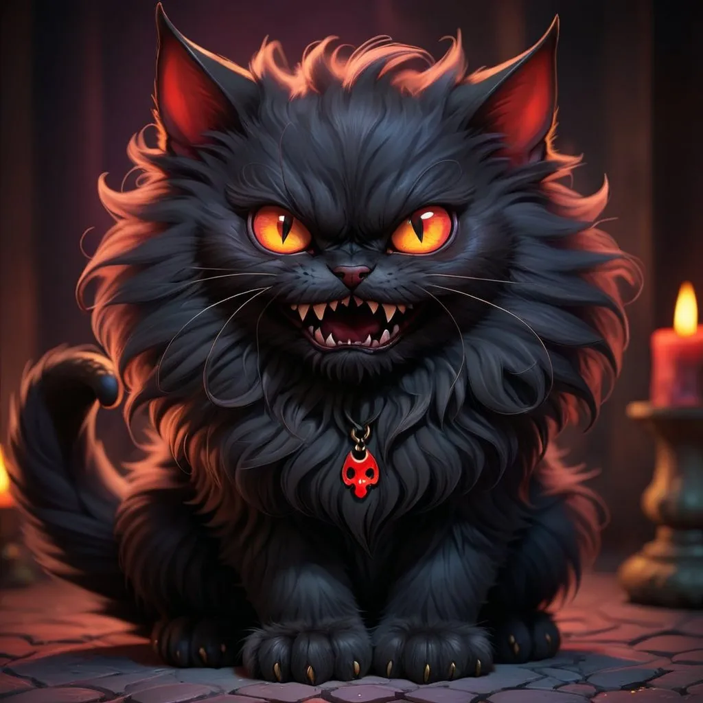 Prompt: cute evil demonic dark cat fluffy