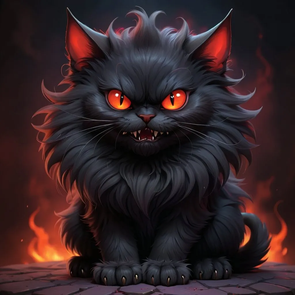 Prompt: cute evil demonic dark cat fluffy