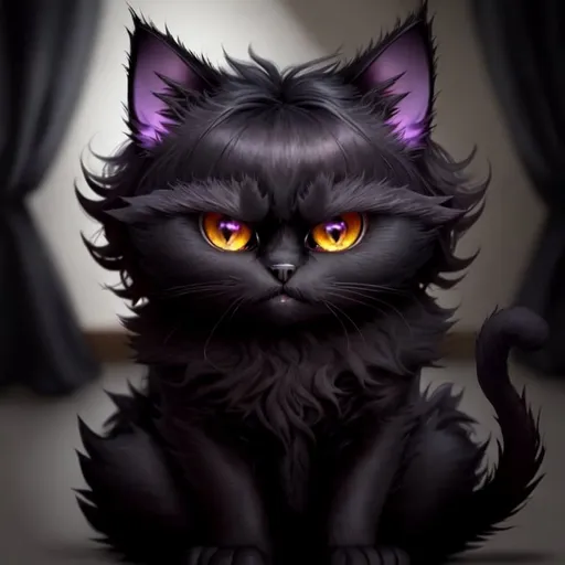 Prompt: cute evil demonic dark cat fluffy