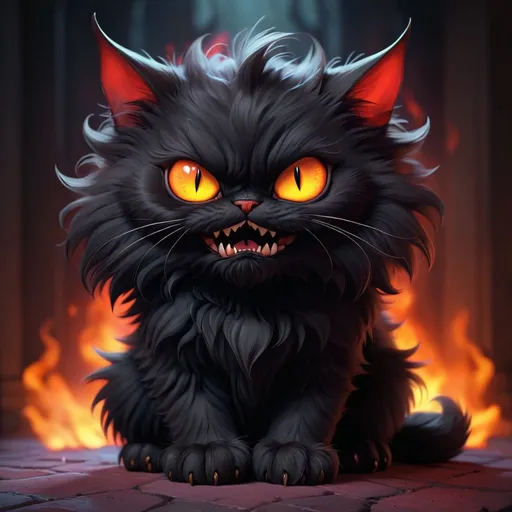 Prompt: cute evil demonic dark cat fluffy