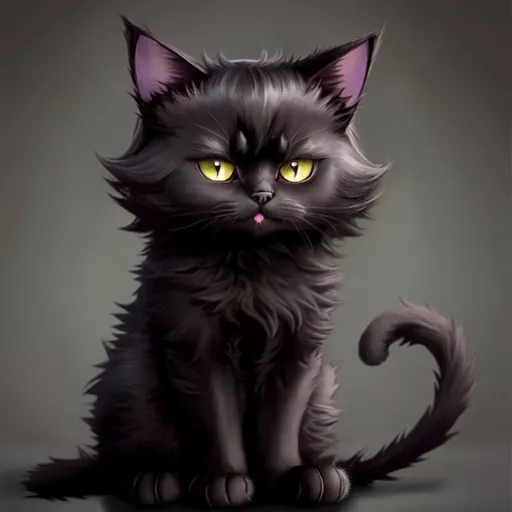 Prompt: cute evil dark cat fluffy