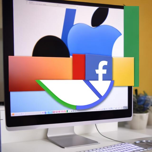 Prompt: A computer with Google Apple Facebook  Amazon and Microsoft logos