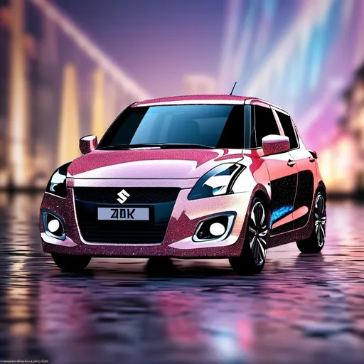 Prompt: <mymodel> (Suzuki Swift made of shards of shiny crystals), dazzling reflections, sophisticated design, (highly detailed), vibrant light play, iridescent glimmers, elegantly shaped facets, cool tones and warm highlights, glamorous ambiance, ultra-detailed, striking visual impact, imaginative composition, surrounded by a soft gradient background, showcasing luxury and innovation. In diecut sticker style