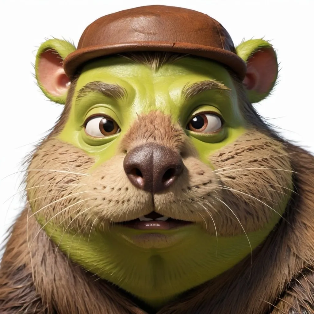 Prompt: Portrait of a creature where the left half of the face is a beaver and the other half is a shrek. make it cartoon style