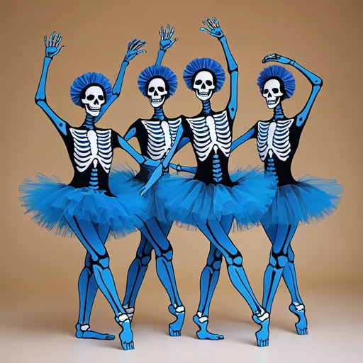 Prompt: dancers in blue skeleton with tutus

