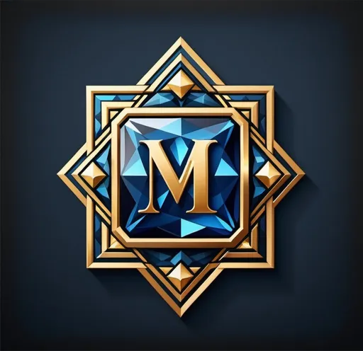 Prompt: Blue diamond logo with checkered border, black 'M' with gold outline, vibrant colors, high quality, detailed design, professional, modern style, colorful border, sleek and elegant, luxury branding, detailed diamond texture, vibrant color palette, highres, modern, professional design, luxurious, vibrant border with red hue
