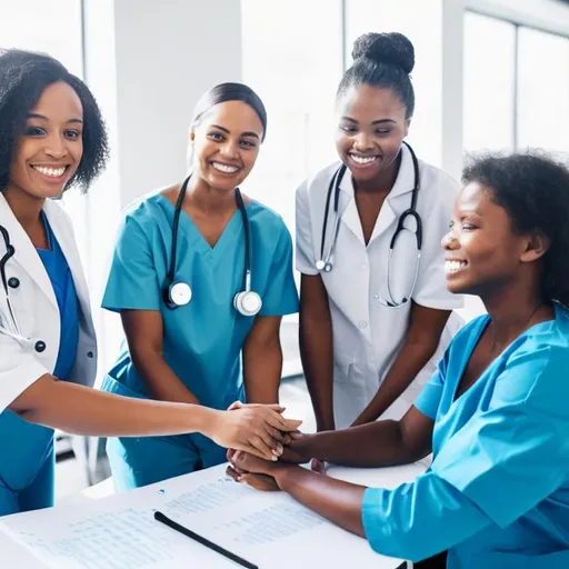 Prompt: Show professional health care workers collaborating on an interdisciplinary team
